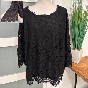 RSVP By Talbots Black Lace Blouse 3/4 Sleeves SZ 3XP Elegant Feminine NWT